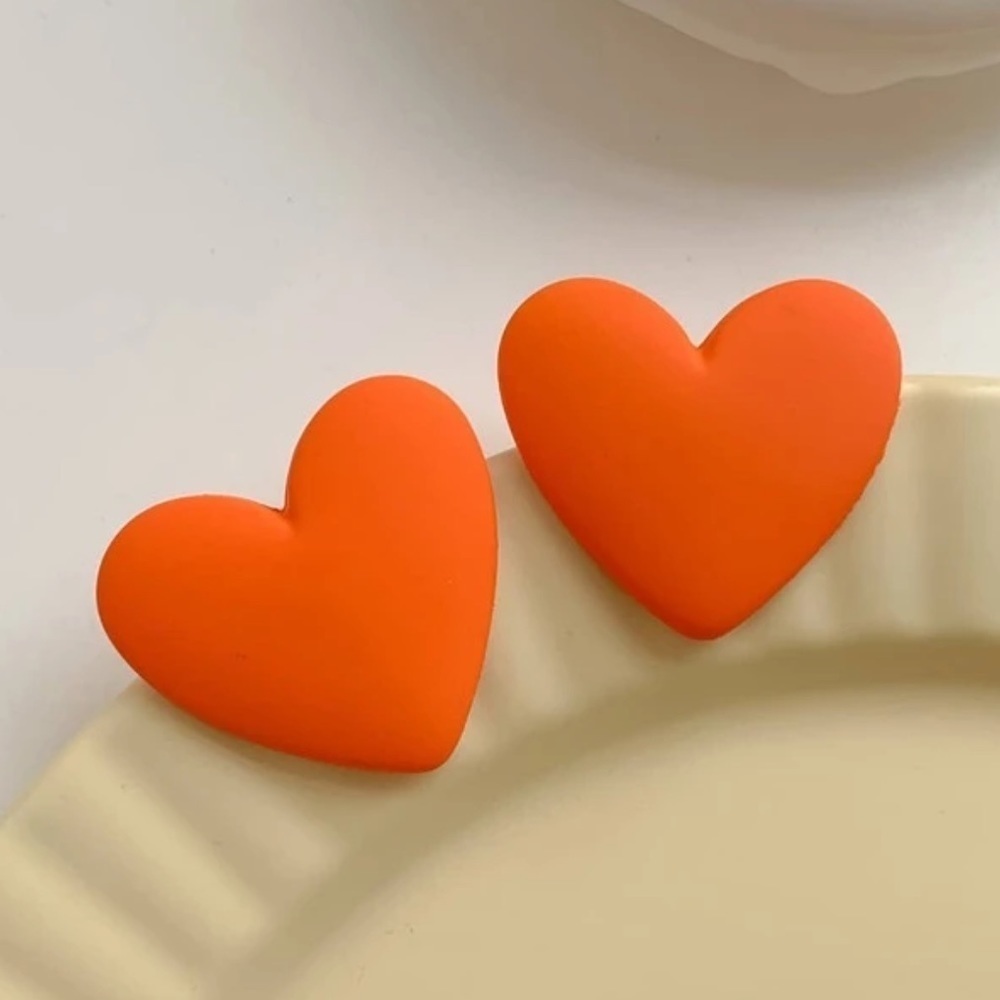 Orange Heart Stud Earrings